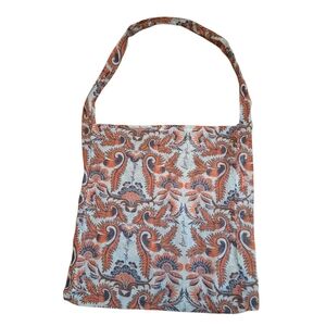 Free People Lightweight Paisley Print Shopper Tote Bag Orange Floral BOHO LInen